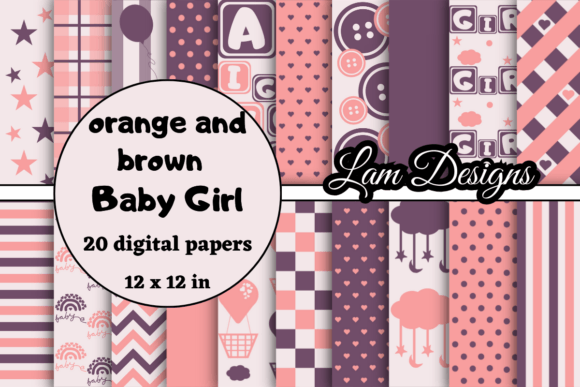 Download Orange and Brown Baby Girl Digital Paper - Baby girl Collection