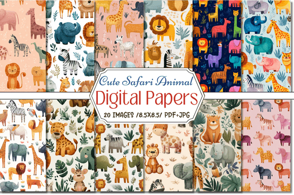 Download Cute Safari Animal Digital Papers - Safari animal digital paper Collection