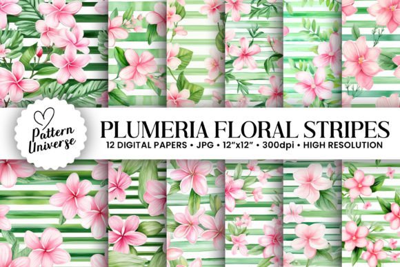 Download Watercolor Pink Plumeria &amp; Stripes Paper - Stripes paper Collection