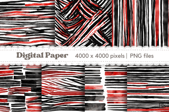 Download 7 Watercolor Red &amp; Black Stripes Paper - Stripes paper Collection