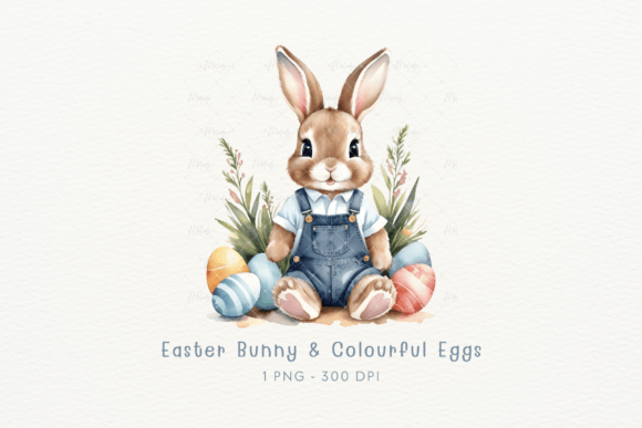 Download Watercolor Easter Bunny &amp; Colourful Eggs - Colourful Collection